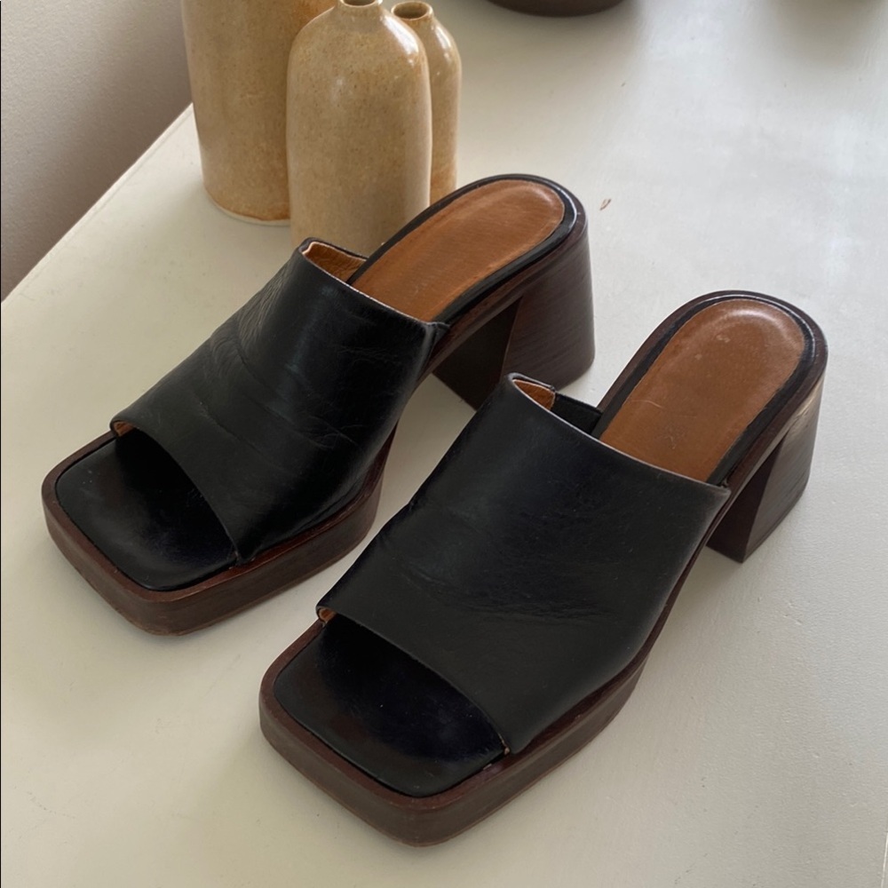 Jonak square toe block heel mules